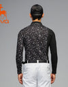 SVG Men's Black Patchwork Print Long-sleeved  Polo Shirt