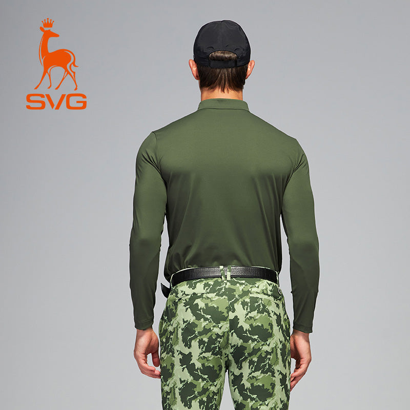 SVG Men's Camouflage Print Colorblock Long Sleeve T-Shirt Zipper Stand Collar