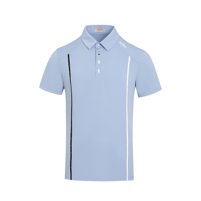 SVG Golf Men's Haze Blue Stripe Print Short Sleeve Polo Shirt