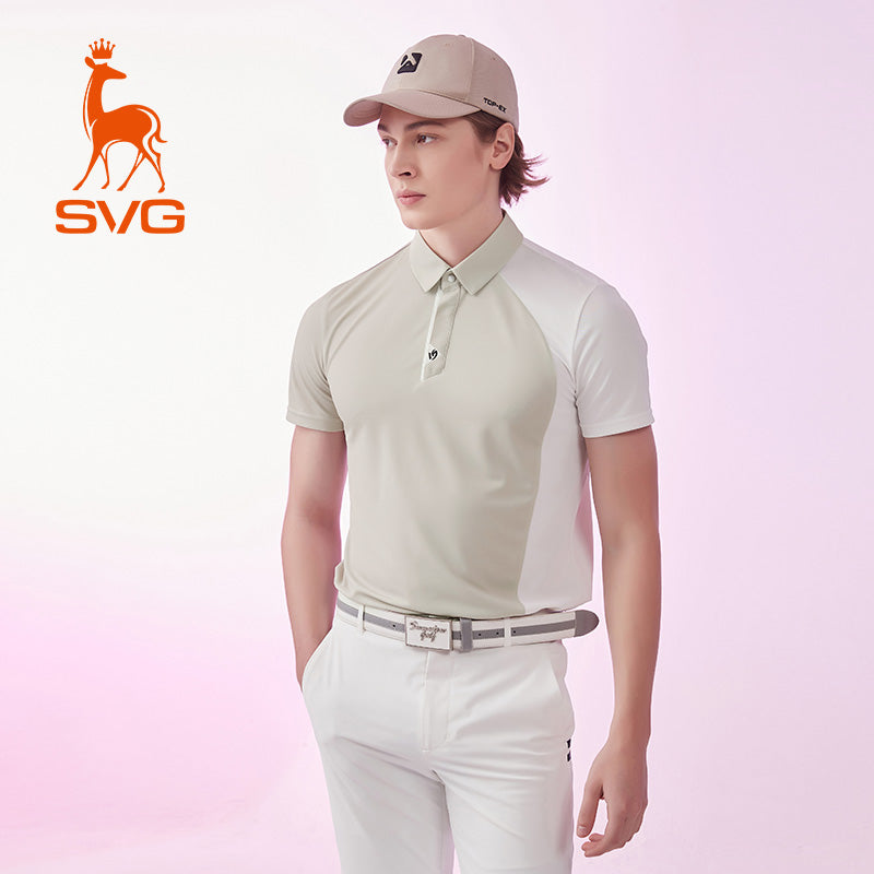 SVG Golf Men's Off-White Color Block Lapel Polo Shirt