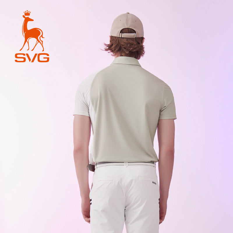 SVG Golf Men's Off-White Color Block Lapel Polo Shirt