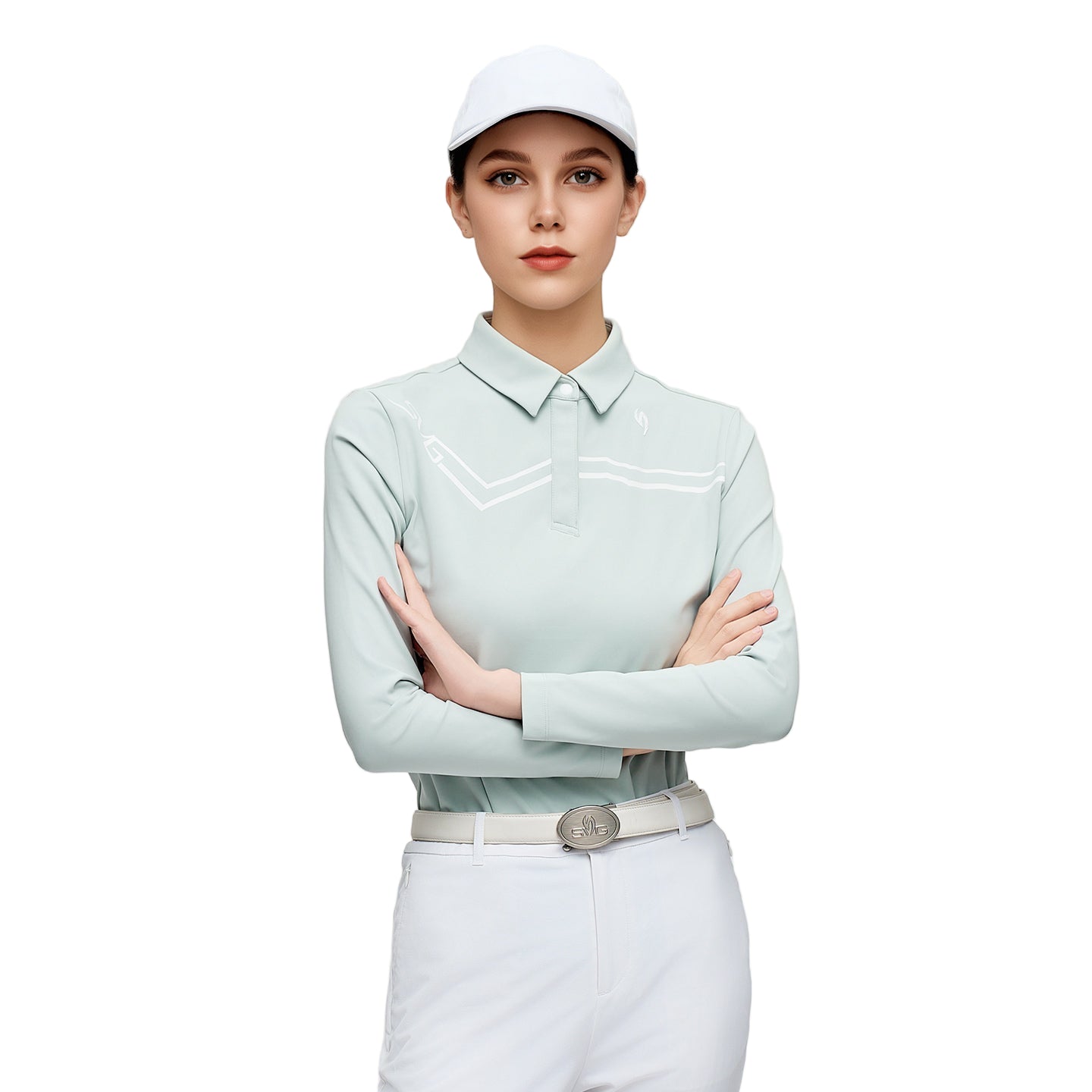 SVG Golf Women's Light Green Mandarin Collar Long Sleeve T-Shirt