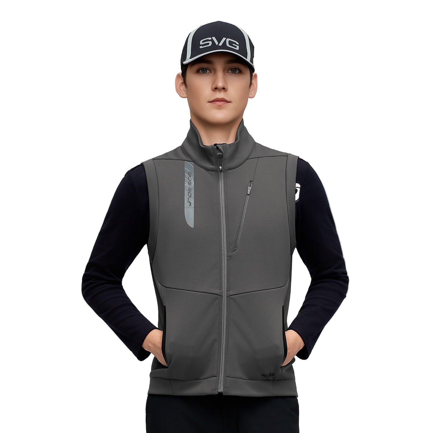 SVG Golf Men's  Warm Color-blocked Zipper Stand Collar Sports Vest