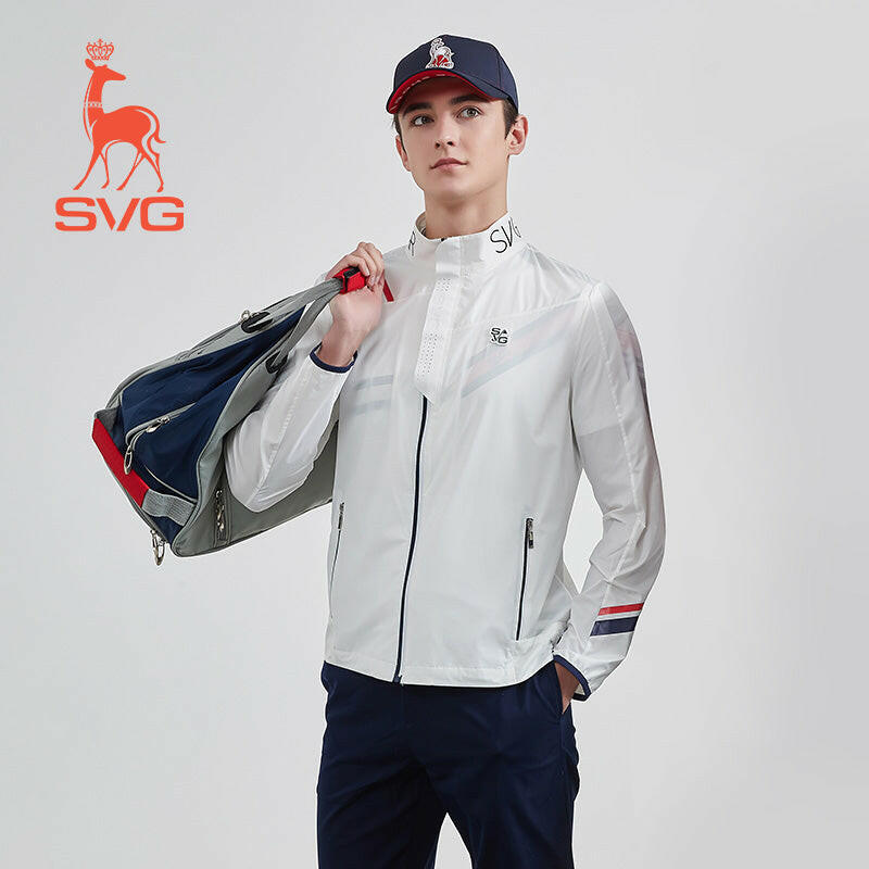 SVG Golf Men's White Striped Printed Jacket