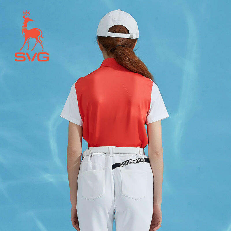 SVG Golf  Women's Orange Stitched Short-sleeved T-shirt Zipper Collar Jacket