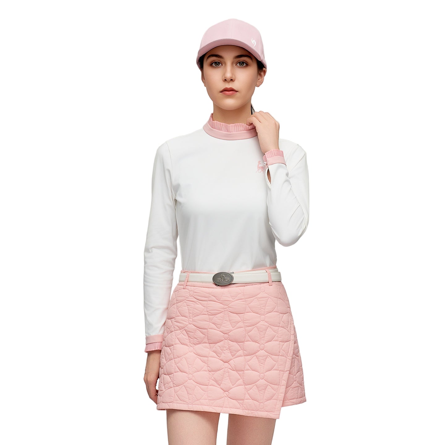 SVG Golf Women's Pink-White Stand Collar Long Sleeve T-Shirt