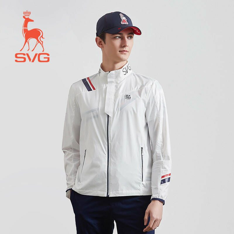 SVG Golf Men's White Striped Printed Jacket