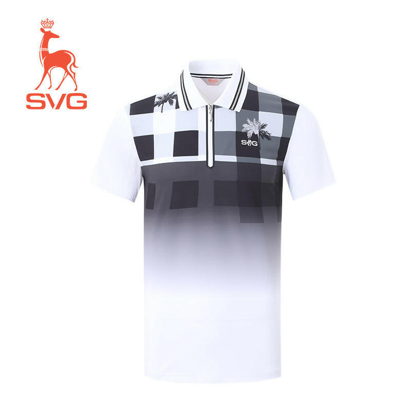 SVG Golf spring and summer men's black and white plaid printed short-sleeved T-shirt