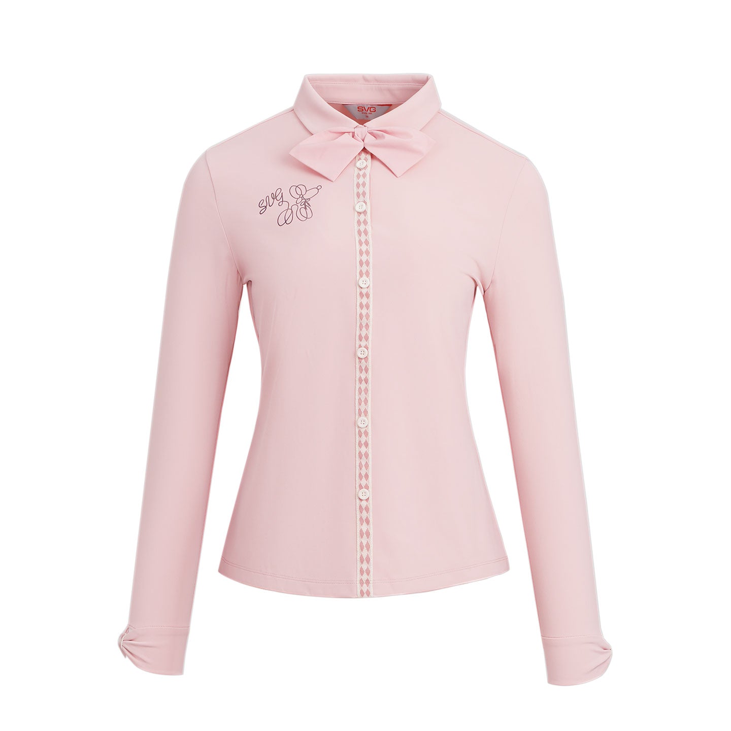 SVG Golf Women's Sweet Pink Bow Ribbon Collar Long Sleeve Shirt