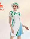 SVG Golf Women's Blue and Green Stitching Printed Dress Zipper Vertical Collar