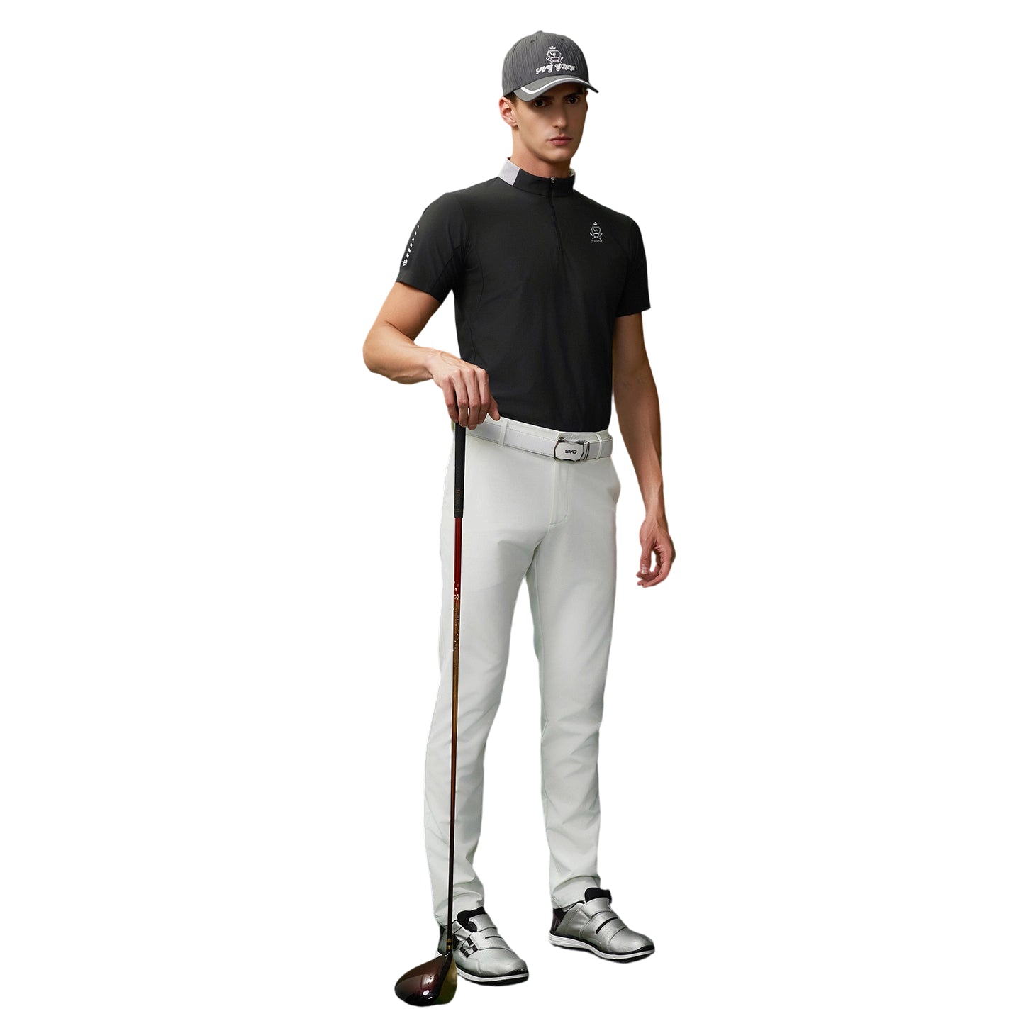 SVG Golf Men's Dark Grey Zip Stand Collar  T-Shirt