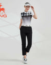 SVG Golf 23 New SS women's black and white plaid printed short-sleeved polo shirt