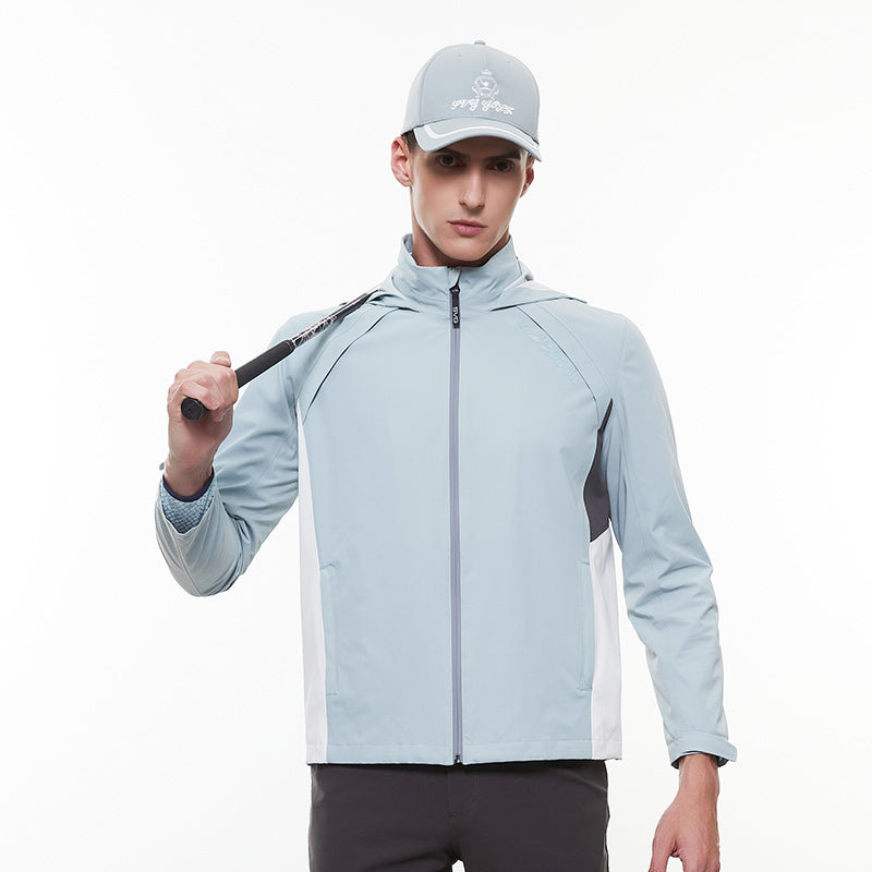 SVG Golf Men's Waterproof Navy Grey Hooded Raincoat Sport Jacket