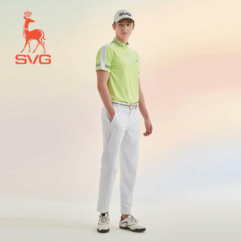 SVG Golf spring/summer men's yellow-and-green stitching short-sleeved T-shirt zipper collar jacket