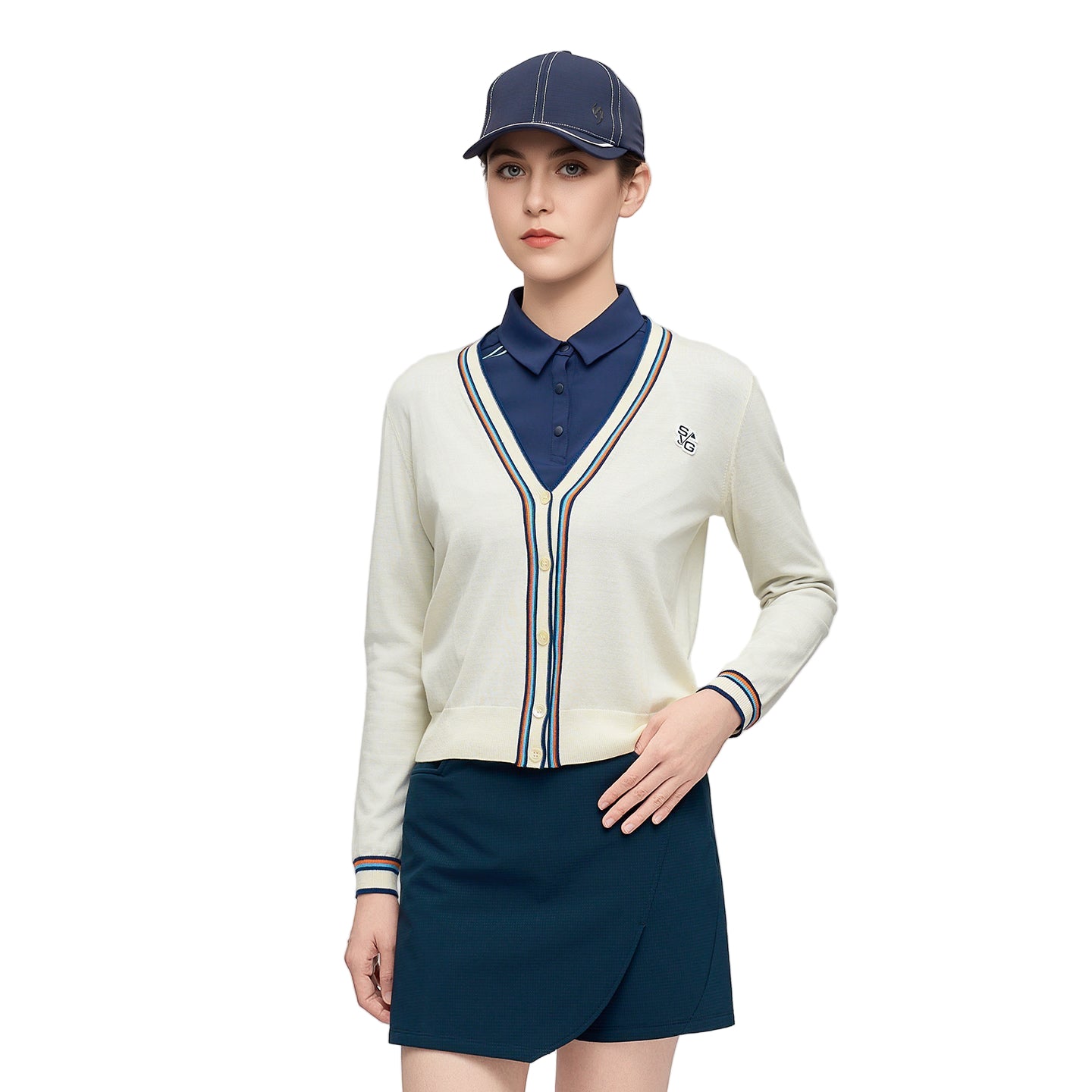SVG Golf Women's Wool Classic Colorblock Knit Cardigan