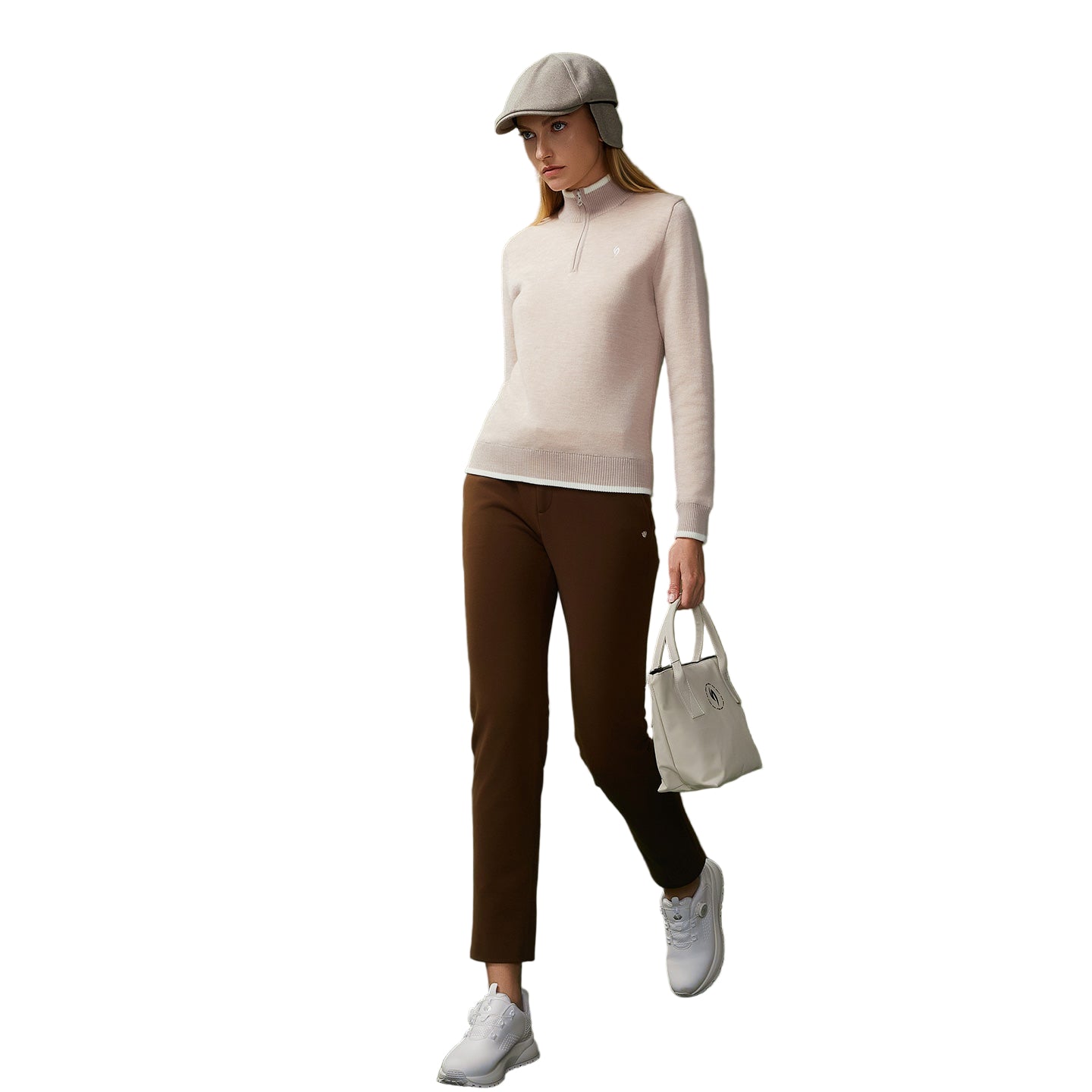 SVG Golf Women's Lined Slim Fit Stand Collar Half-Zip Wool Sweater
