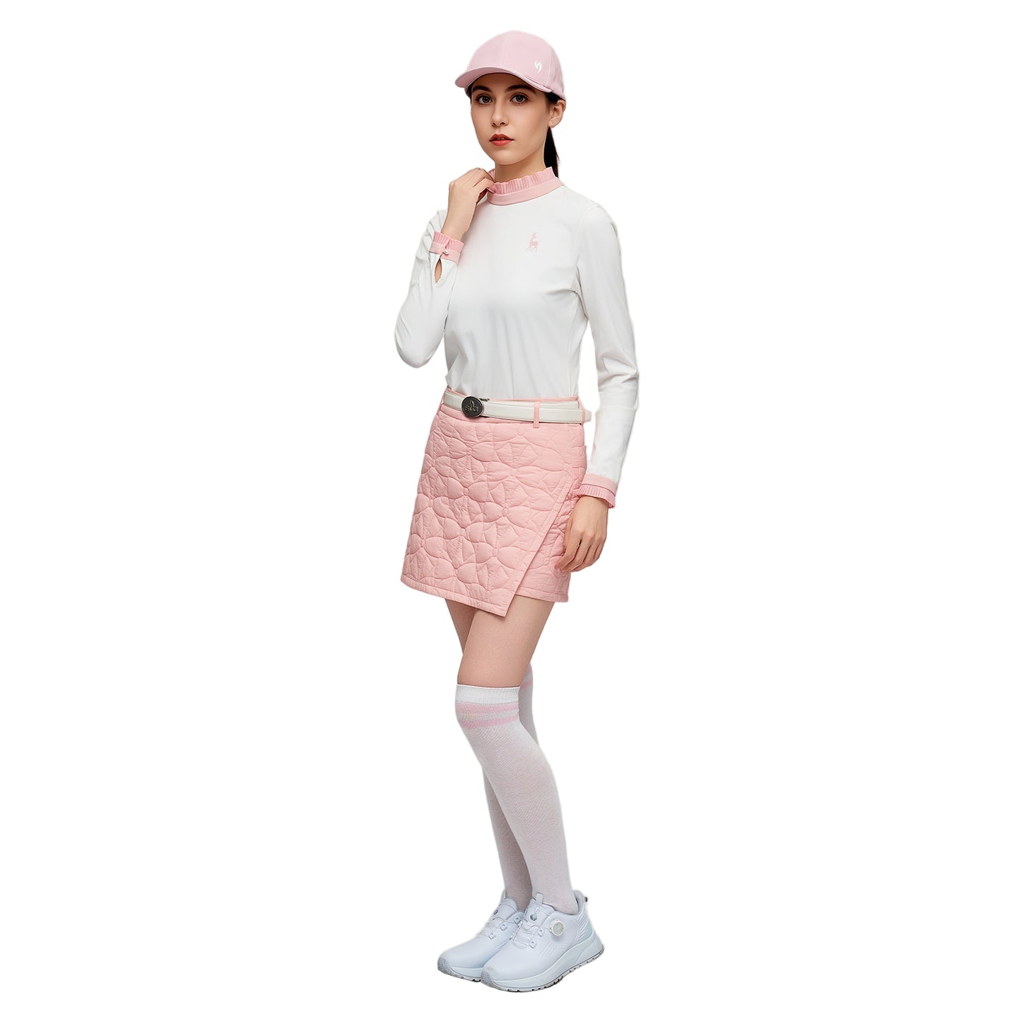 SVG Golf Women's Pink-White Stand Collar Long Sleeve T-Shirt