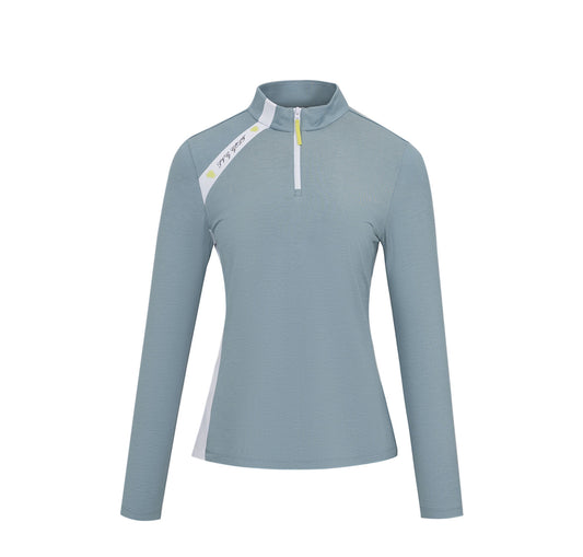 SVG Golf Women's Colorblock Zip Stand Collar Long Sleeve T-Shirt
