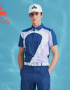 SVG Golf Men's Blue Stitched Printed Short-Sleeved Polo Shirt
