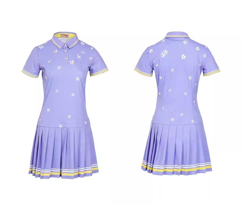 SVG Golf Light Purple Flower Print Pleated Dress