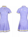 SVG Golf Light Purple Flower Print Pleated Dress