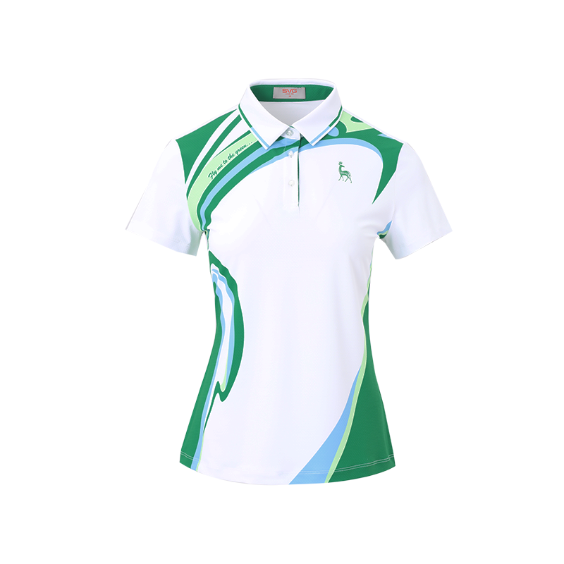 SVG Golf Women's Blue and Green Wave Printed Polo