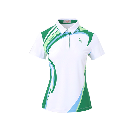 SVG Golf Women's Blue and Green Wave Printed Polo