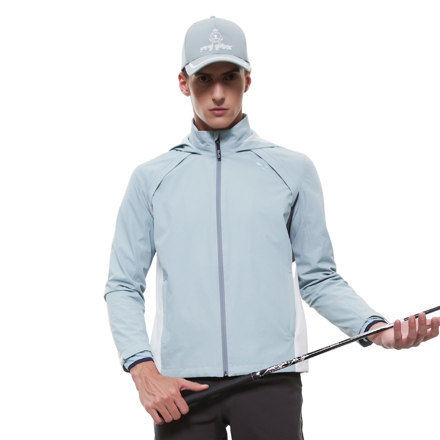 SVG Golf Men's Waterproof Navy Grey Hooded Raincoat Sport Jacket