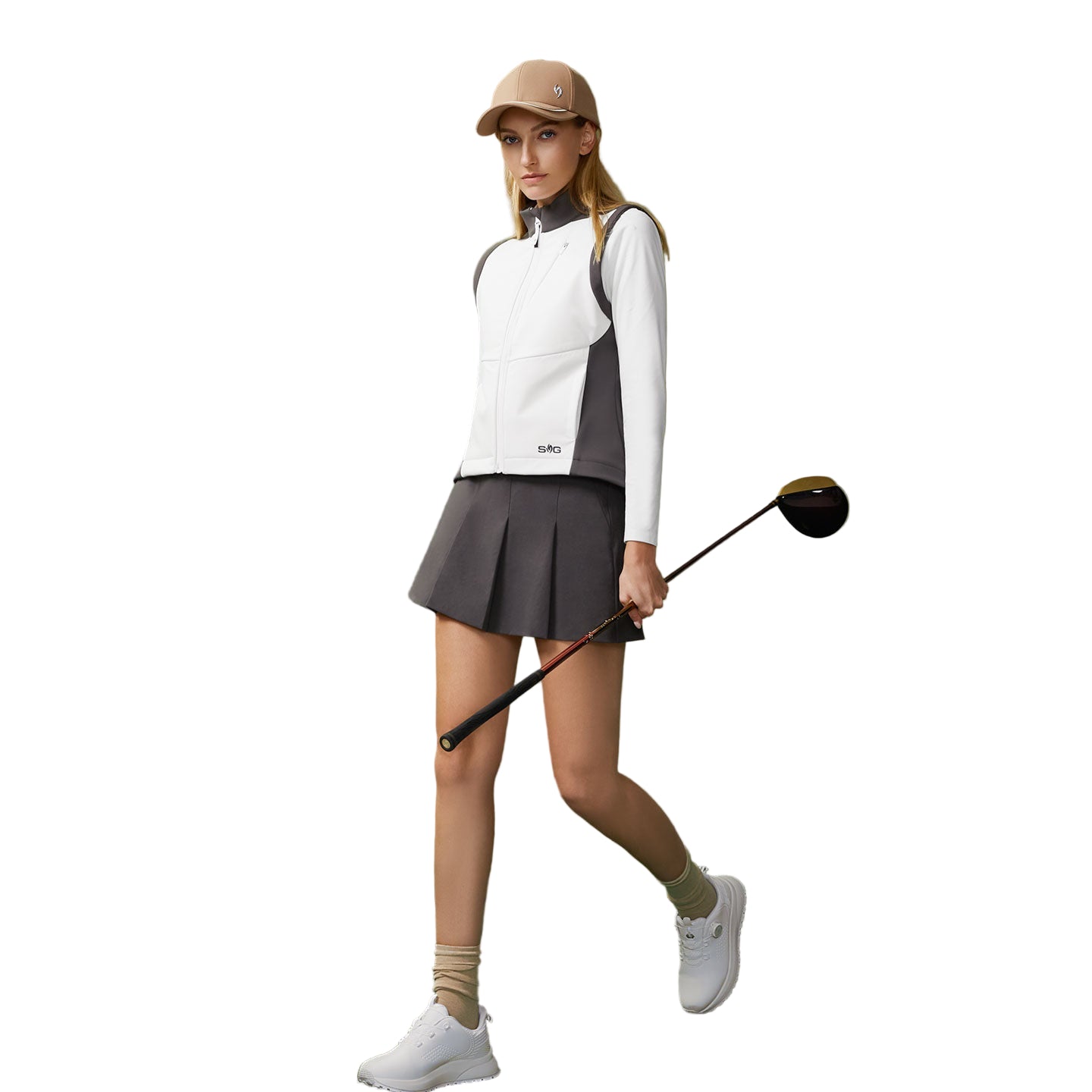 SVG Golf Women's Warm Color-blocked Zipper Stand Collar Sports Vest