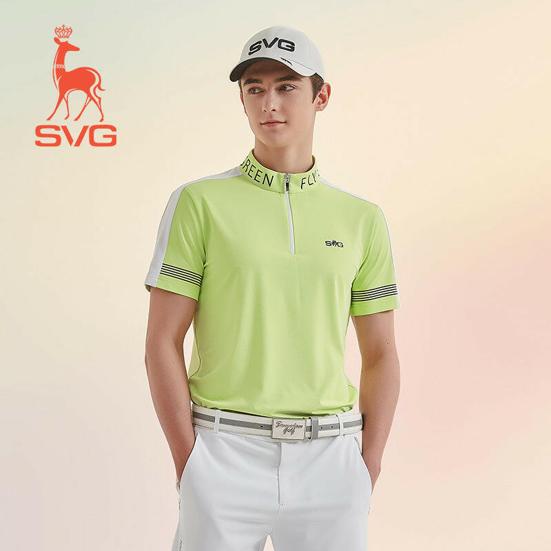 SVG Golf spring/summer men's yellow-and-green stitching short-sleeved T-shirt zipper collar jacket