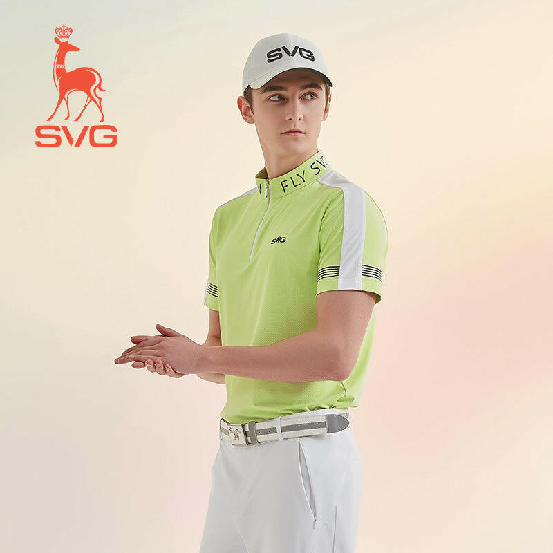 SVG Golf spring/summer men's yellow-and-green stitching short-sleeved T-shirt zipper collar jacket