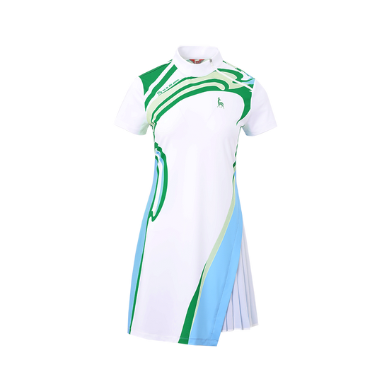 SVG Golf Women's Blue and Green Stitching Printed Dress Zipper Vertical Collar