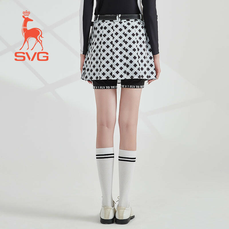 SVG Golf Spring and Summer Women's Black and White Plaid Print Sports Skort