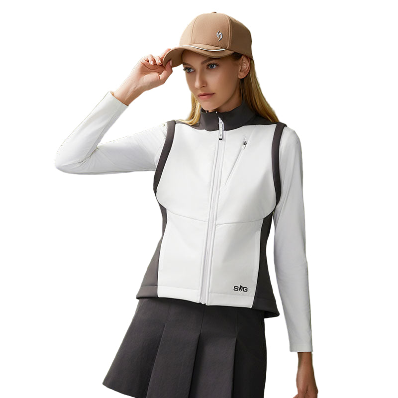 SVG Golf Women's Warm Color-blocked Zipper Stand Collar Sports Vest