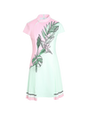 SVG Golf 23 spring and summer new women's pink and green print stitching short-sleeved dress vertical collar sports cheongsam