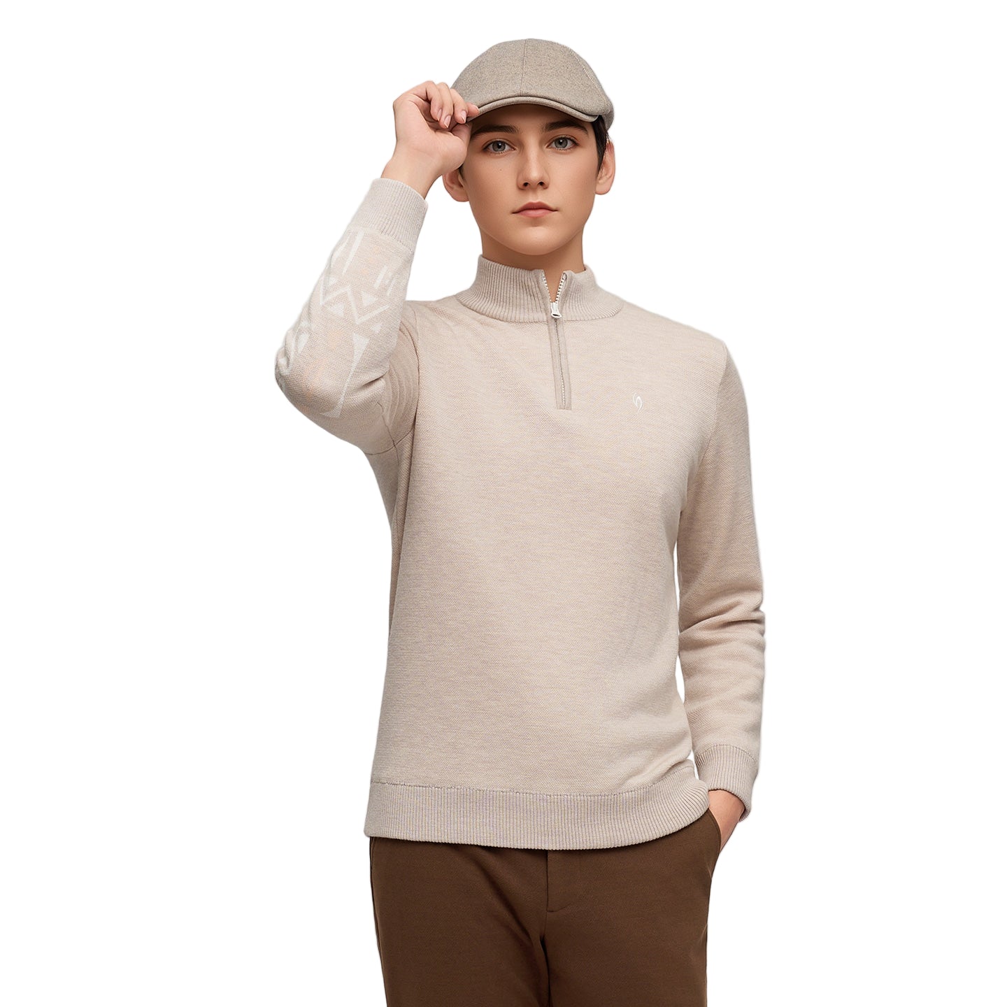 SVG Golf Men's Lined Slim Fit Stand Collar Half-Zip Wool Sweater