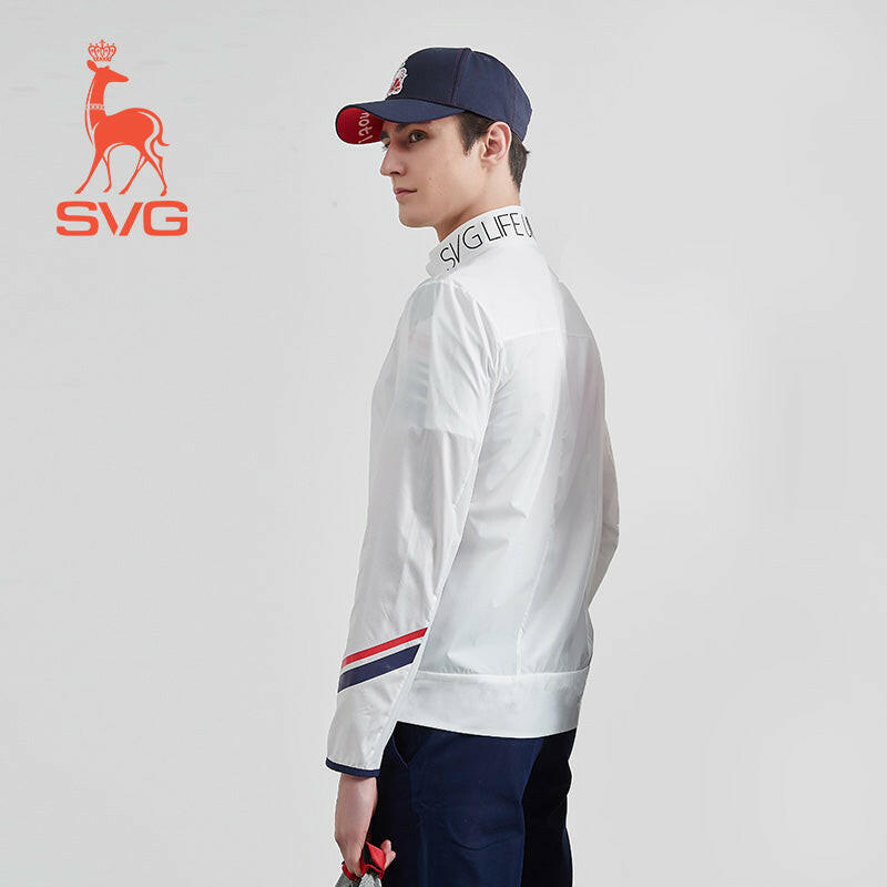 SVG Golf Men's White Striped Printed Jacket