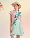 SVG Golf 23 spring and summer new women's pink and green print stitching short-sleeved dress vertical collar sports cheongsam