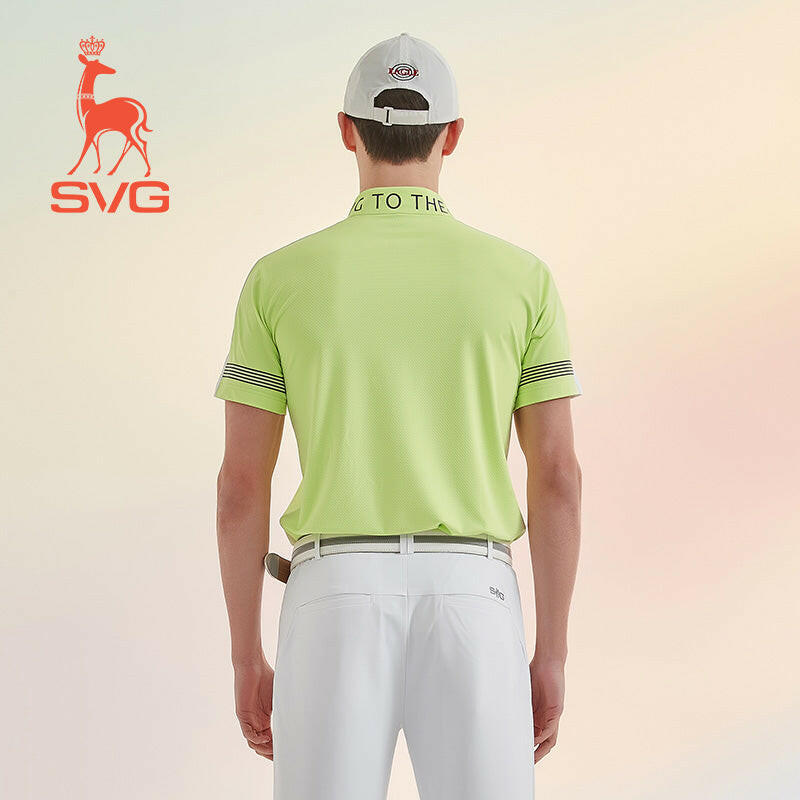 SVG Golf spring/summer men's yellow-and-green stitching short-sleeved T-shirt zipper collar jacket