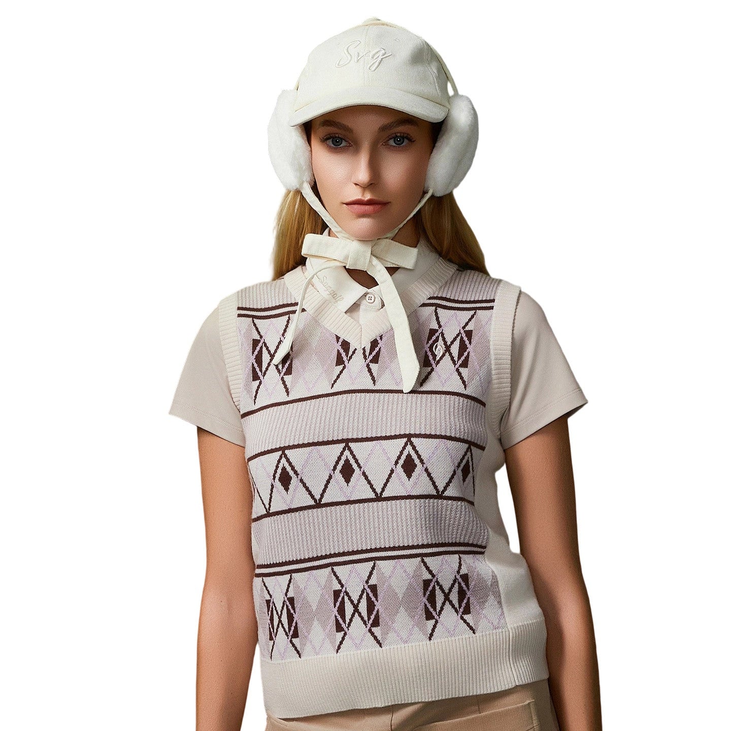 SVG Golf Women's  Wool Vintage Plaid Knit Vest