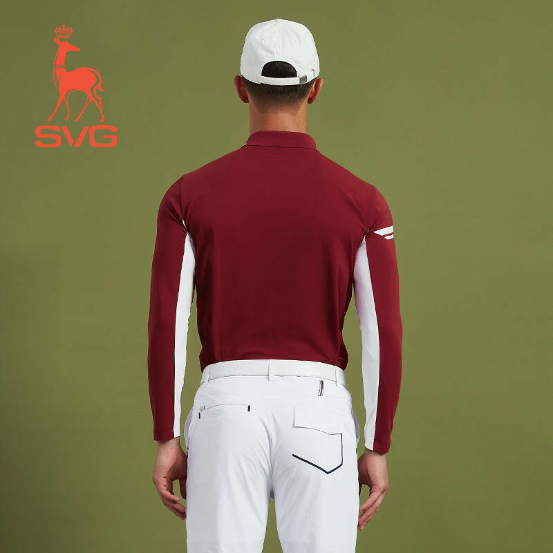 SVG Golf Fall Winter Men's Red Stitched Long Sleeved T-Shirt Zipper Stand Collar Jacket