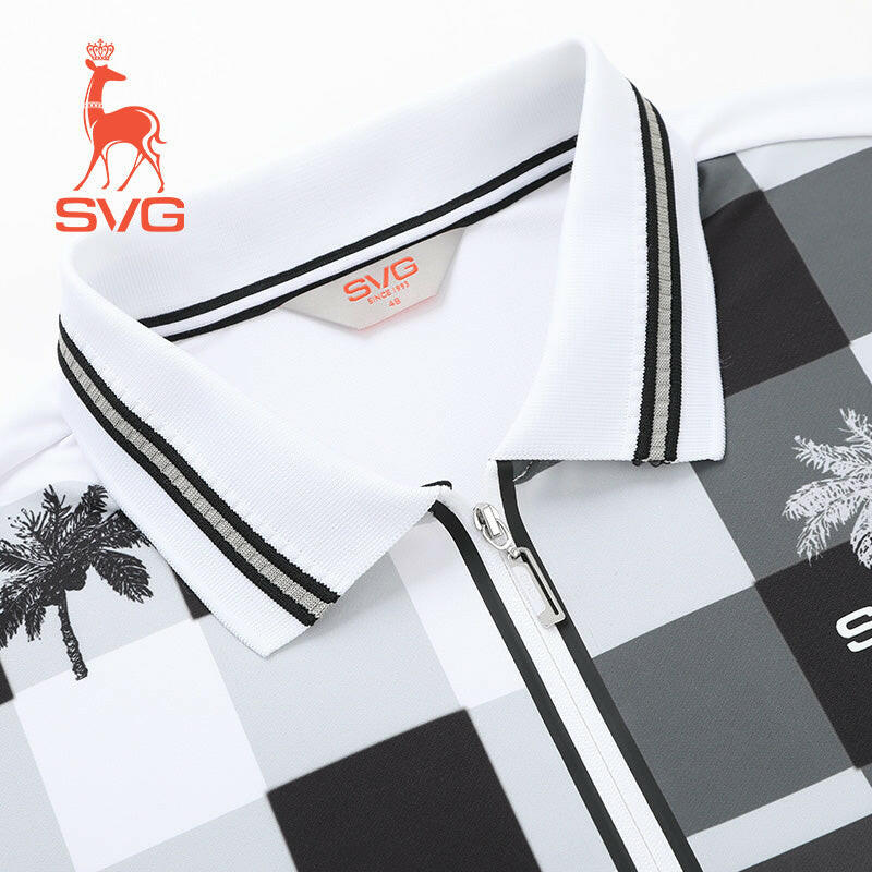 SVG Golf spring and summer men's black and white plaid printed short-sleeved T-shirt