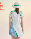 SVG Golf 23 spring and summer new women's blue and green stitching printed dress zipper vertical collar