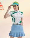 SVG Golf Women's Blue and Green Wave Printed Polo