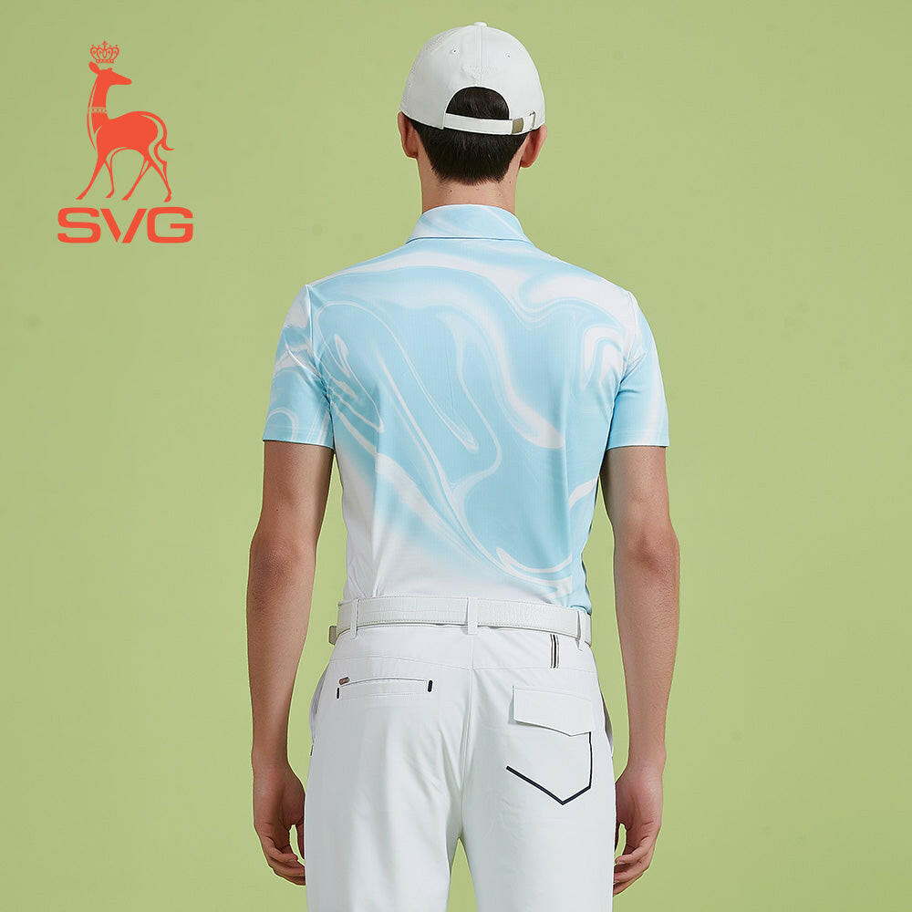 SVG Golf Men's Blue Printed Short-Sleeved Polo Shirt