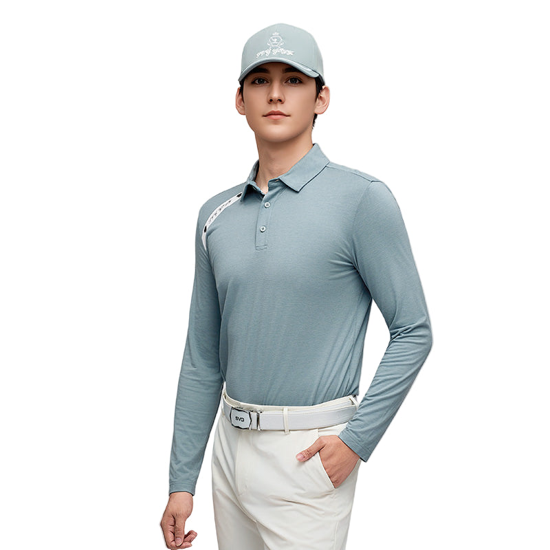 SVG Golf Men's Colorblock Zip Stand Collar Long Sleeve T-Shirt
