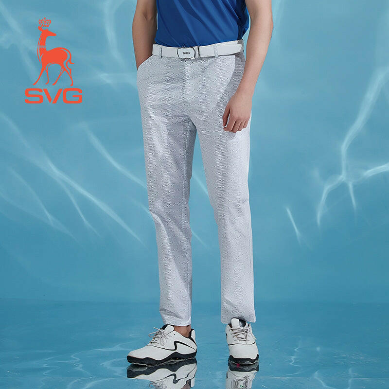 SVG Golf men's grey printed slim trousers with elastic waist