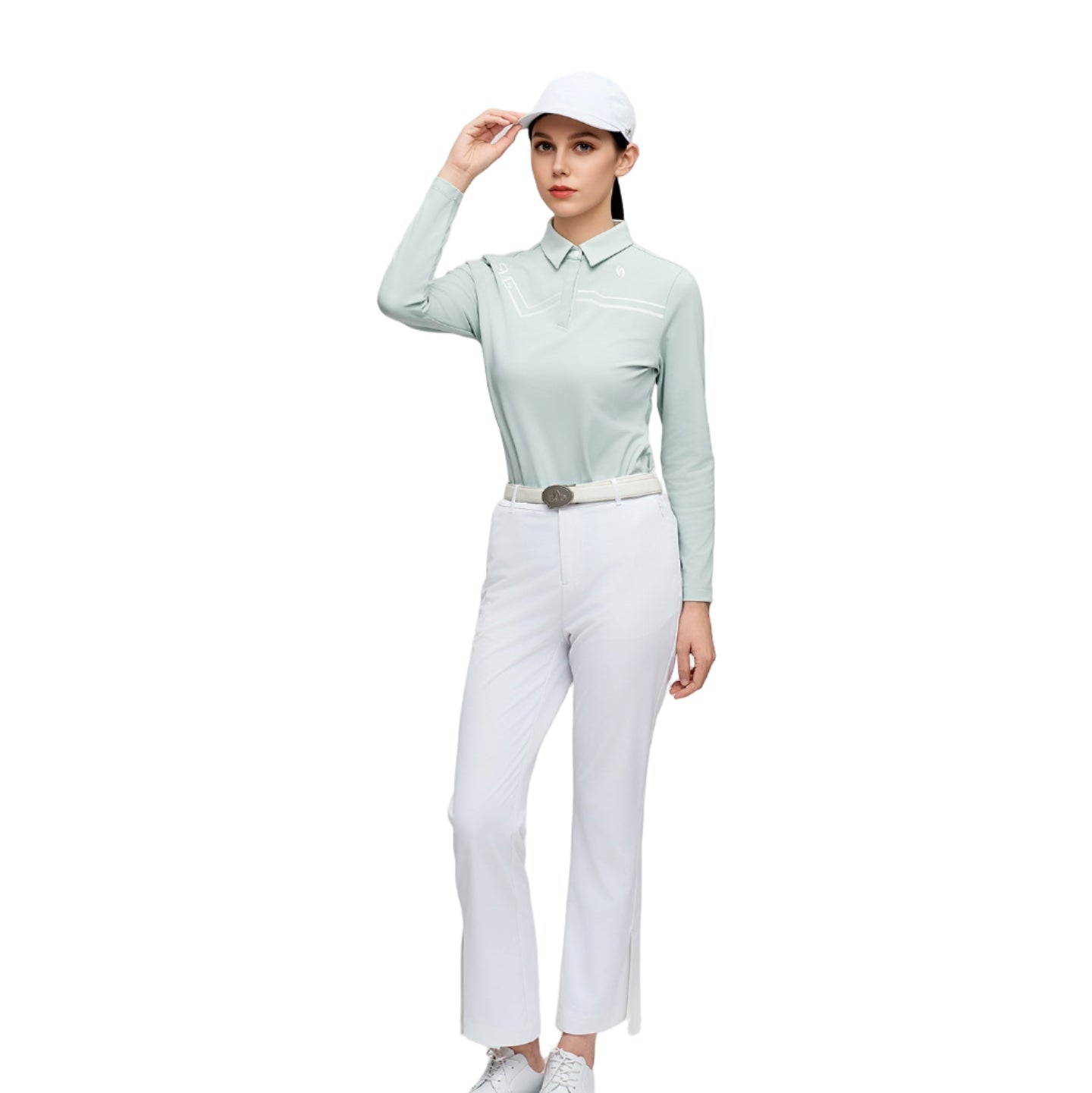 SVG Golf Women's Light Green Mandarin Collar Long Sleeve T-Shirt