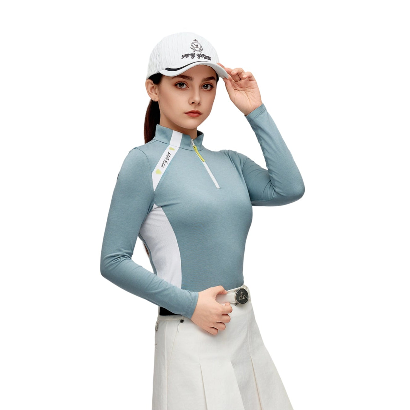 SVG Golf Women's Colorblock Zip Stand Collar Long Sleeve T-Shirt