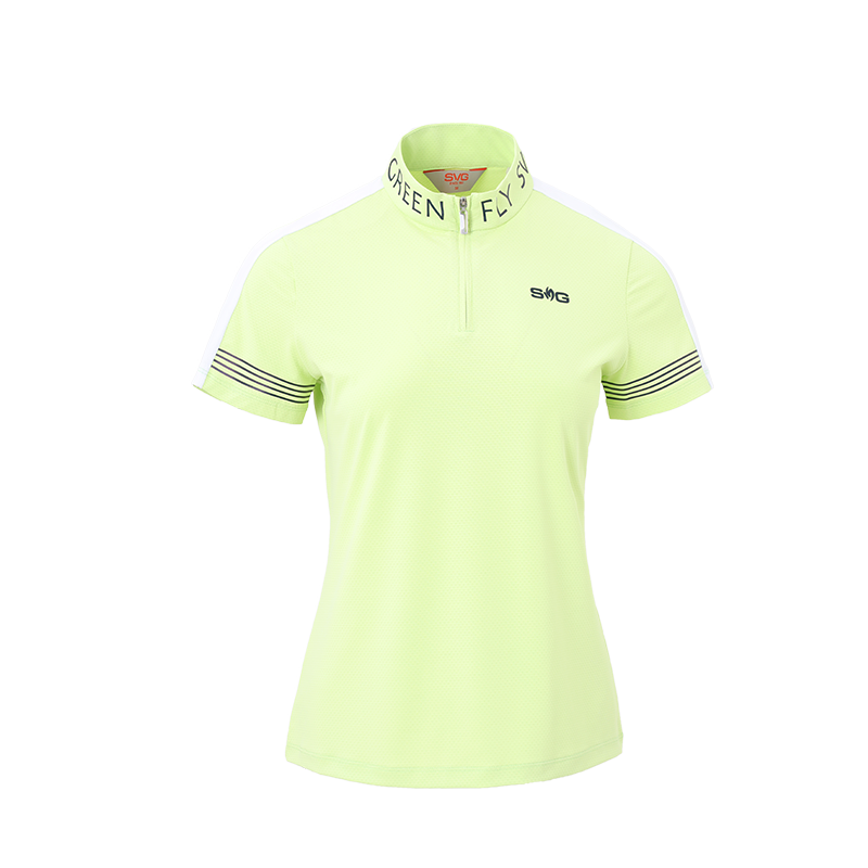 SVG Golf Women's Yellow-and-Green Short-sleeved T-shirt Zipper Collar